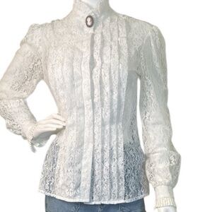 Vintage-Julie Lynn While Long Sleeve Lace Blouse